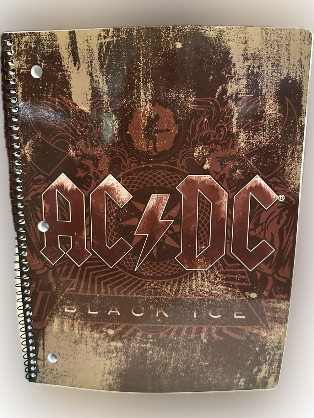 2010 AC/DC BLACK ICE SPIRAL NOTEBOOK 80 PG LINED BACK TO SCHOOL JORNSL 8”x10.5”